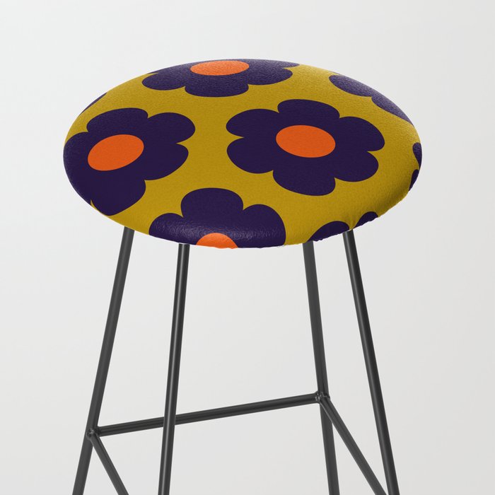 Tivoli Flowers Retro Floral Pattern Avocado Lime Blue Orange Stool Gallery Image 2