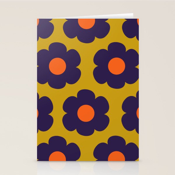 Tivoli Flowers Retro Floral Pattern Avocado Lime Blue Orange Stationery Card Gallery Image 1
