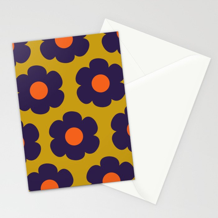 Tivoli Flowers Retro Floral Pattern Avocado Lime Blue Orange Stationery Card Gallery Image 2
