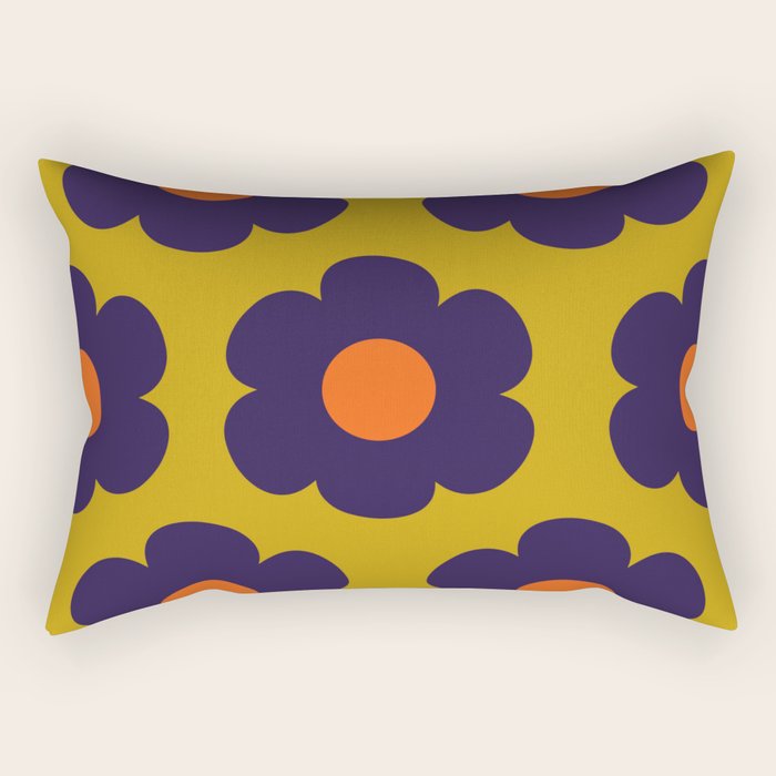 Tivoli Flowers Retro Floral Pattern Avocado Lime Blue Orange Rectangular Pillow Gallery Image 1