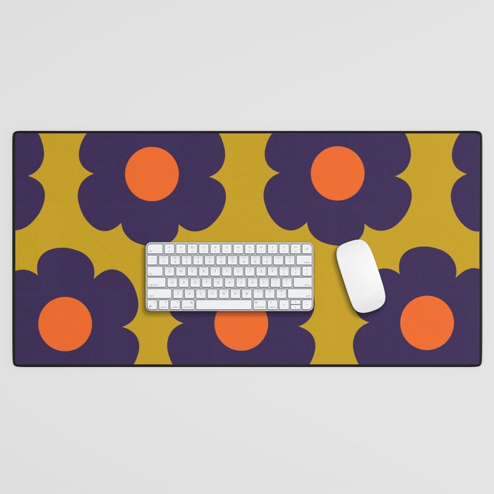Tivoli Flowers Retro Floral Pattern Avocado Lime Blue Orange Desk Mat Gallery Image 1