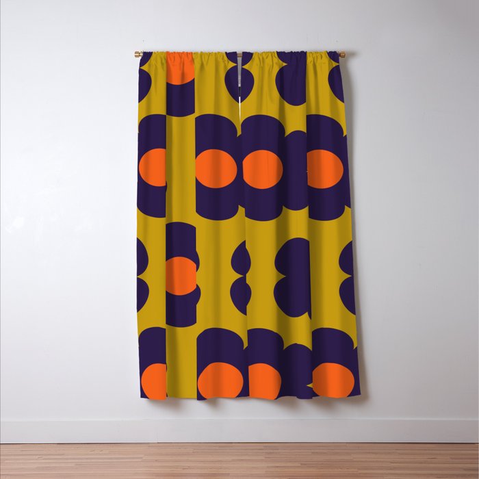 Tivoli Flowers Retro Floral Pattern Avocado Lime Blue Orange Window Curtain Gallery Image 3