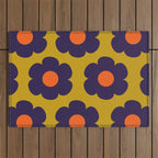 Tivoli Flowers Retro Floral Pattern Avocado Lime Blue Orange Outdoor Rug Gallery Image 1