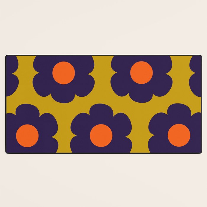 Tivoli Flowers Retro Floral Pattern Avocado Lime Blue Orange Desk Mat Gallery Image 3