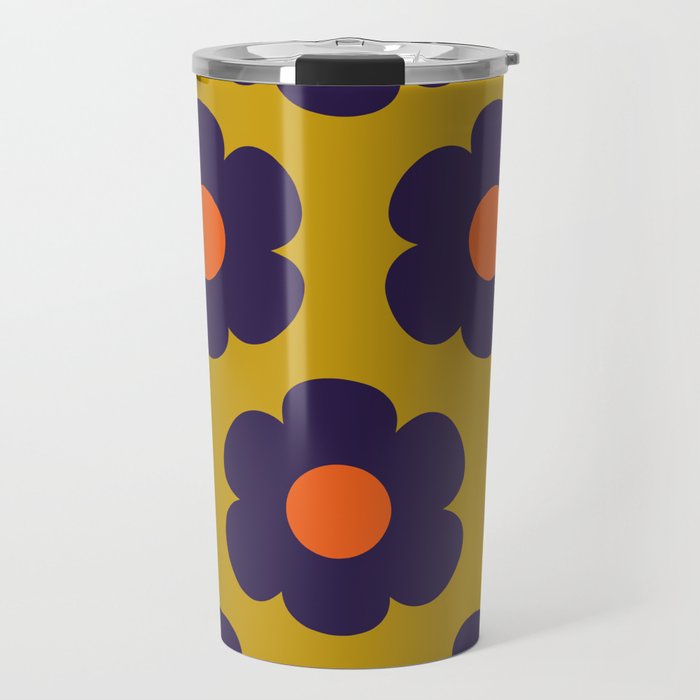 Tivoli Flowers Retro Floral Pattern Avocado Lime Blue Orange Travel Mug Gallery Image 1