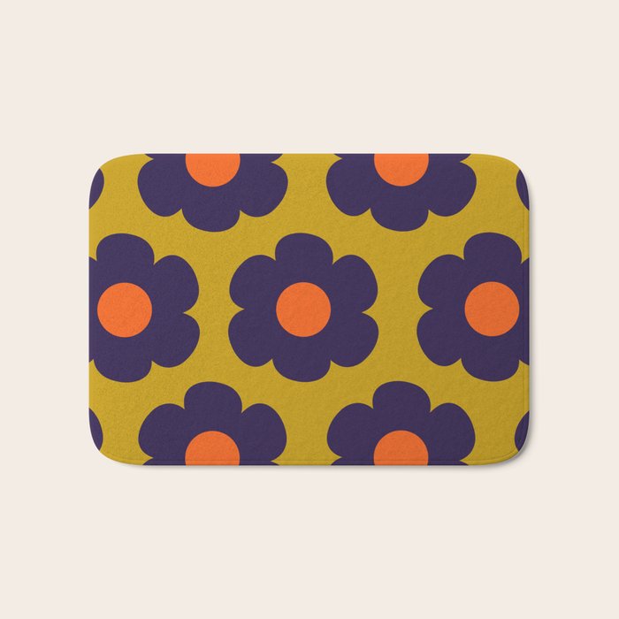 Tivoli Flowers Retro Floral Pattern Avocado Lime Blue Orange Bath Mat Gallery Image 1
