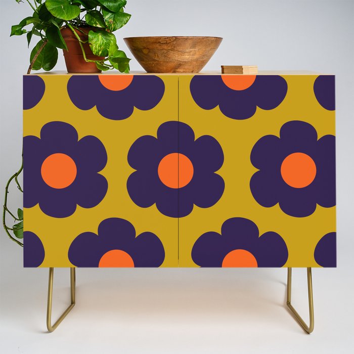 Tivoli Flowers Retro Floral Pattern Avocado Lime Blue Orange Credenza Gallery Image 1
