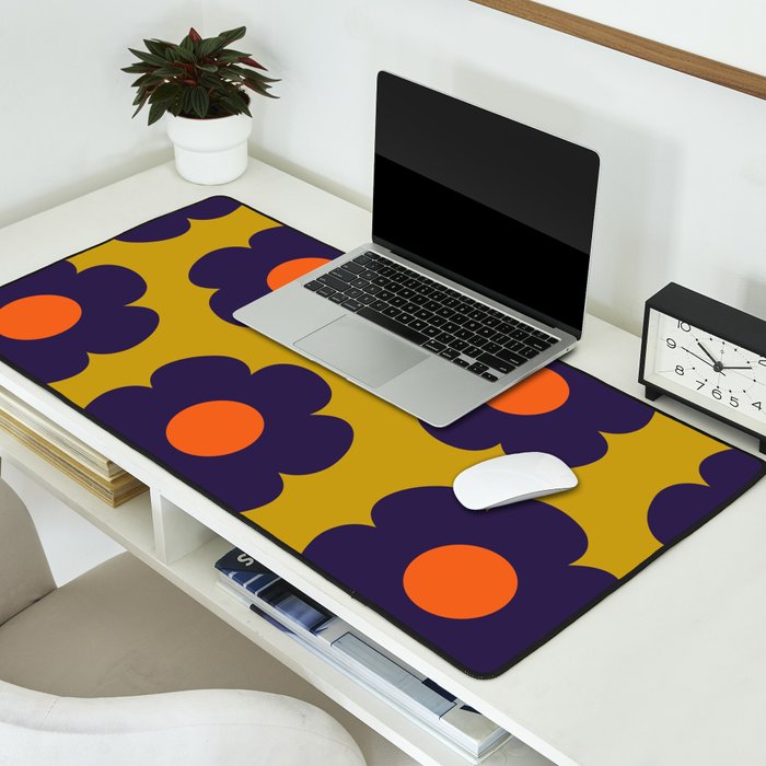 Tivoli Flowers Retro Floral Pattern Avocado Lime Blue Orange Desk Mat Gallery Image 2