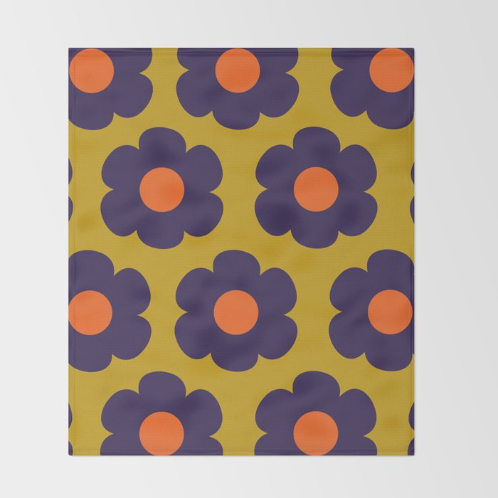 Tivoli Flowers Retro Floral Pattern Avocado Lime Blue Orange Throw Blanket Gallery Image 2