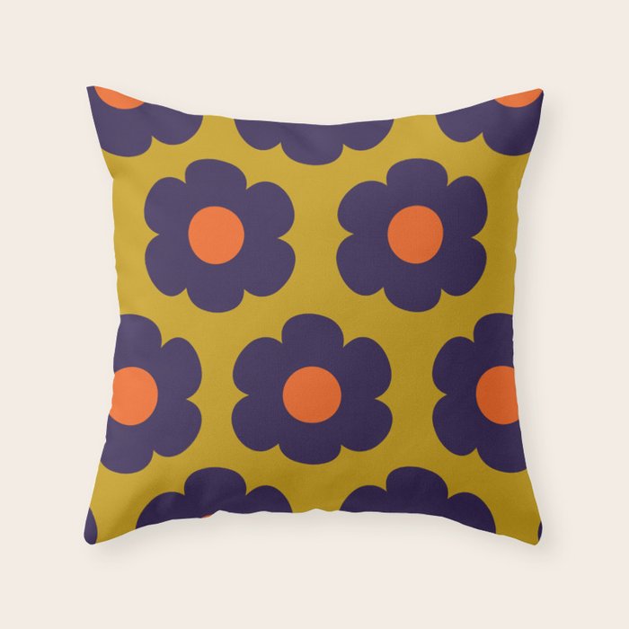 Tivoli Flowers Retro Floral Pattern Avocado Lime Blue Orange Throw Pillow Gallery Image 6
