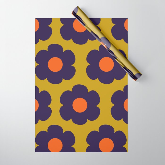 Tivoli Flowers Retro Floral Pattern Avocado Lime Blue Orange Wrapping Paper Gallery Image 1