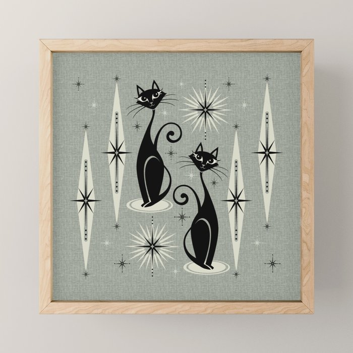 Mid Century Meow Retro Atomic Cats - Gray Mini Art Print Gallery Image 1