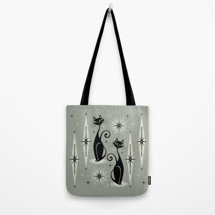 Mid Century Meow Retro Atomic Cats - Gray Tote Bag Gallery Image 2