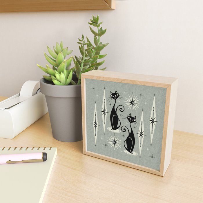 Mid Century Meow Retro Atomic Cats - Gray Mini Art Print Gallery Image 2
