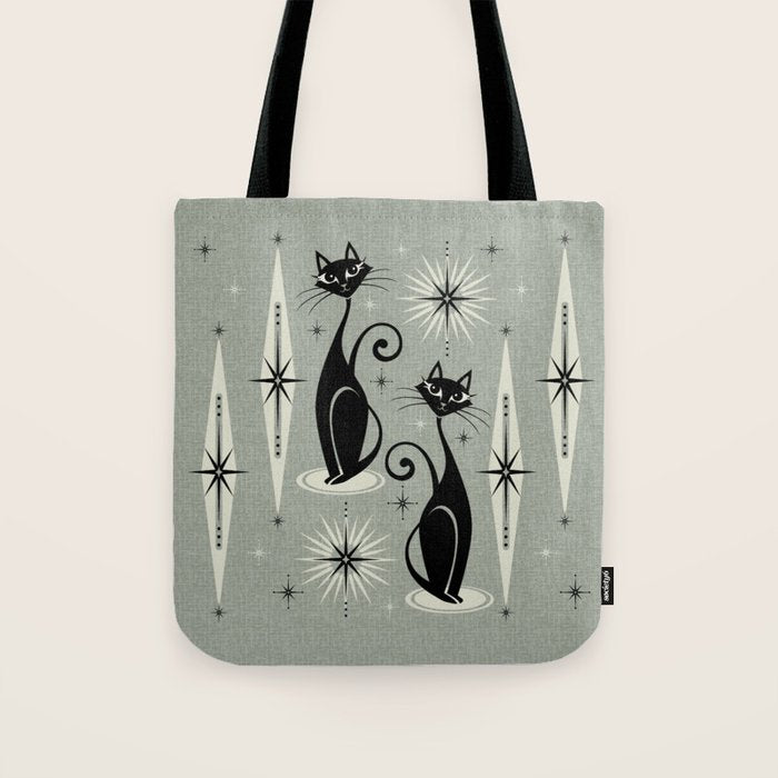 Mid Century Meow Retro Atomic Cats - Gray Tote Bag Gallery Image 1