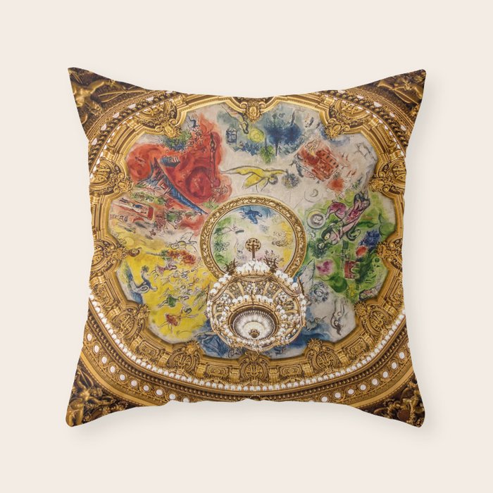 Ceiling Mural of the Palais Garnier Opera House, Paris, France color photograph - photography by  Marc Chagall  Throw Pillow Gallery Image 1