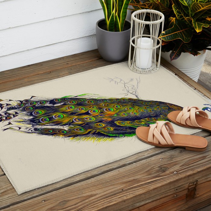Vintage Peacock Outdoor Rug Gallery Image 2