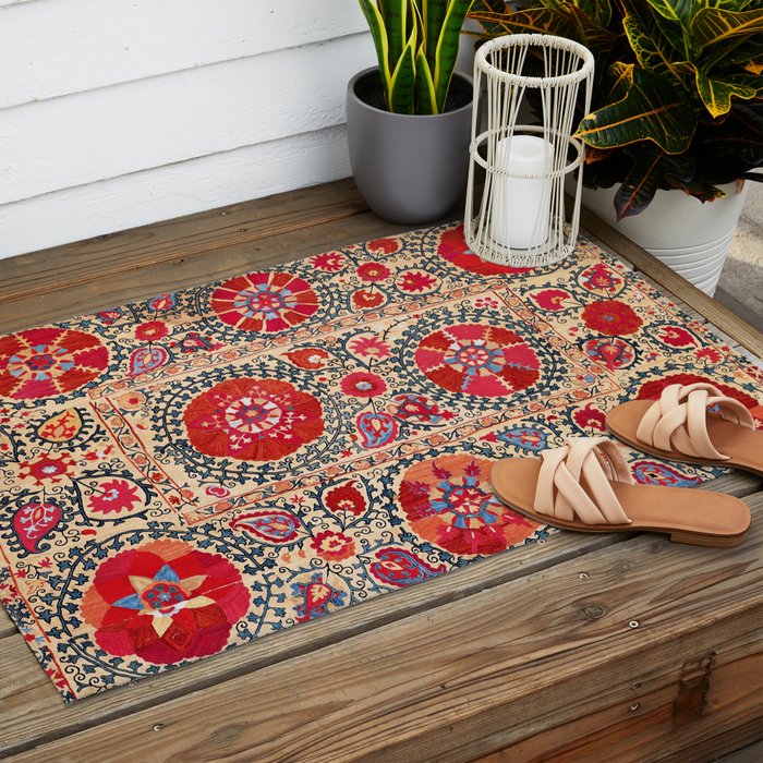 Samarkand Suzani Southwest Uzbekistan Embroidery Outdoor Rug Gallery Image 2