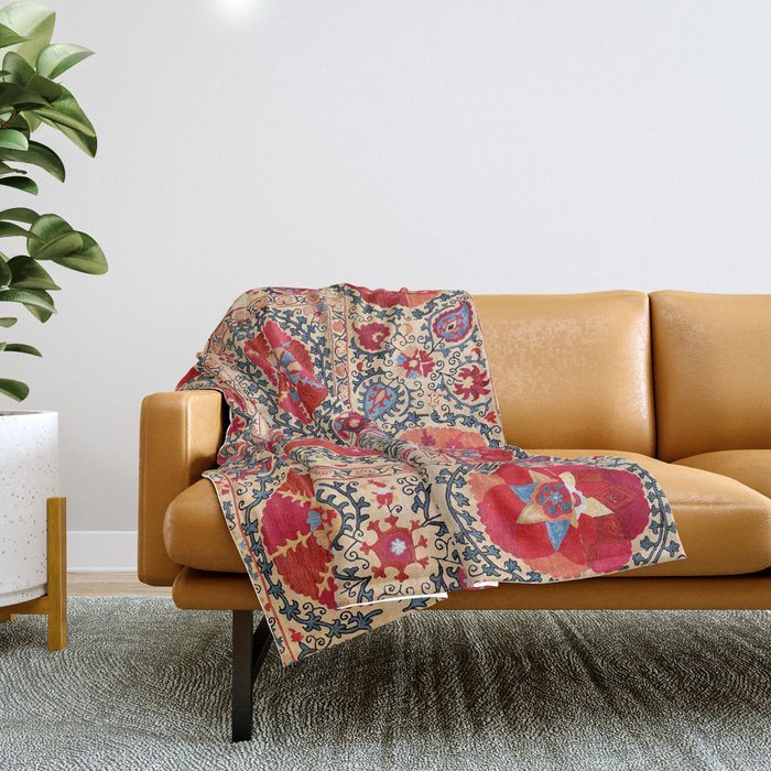 Samarkand Suzani Southwest Uzbekistan Embroidery Throw Blanket Gallery Image 1