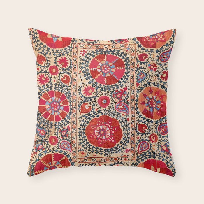 Samarkand Suzani Southwest Uzbekistan Embroidery Throw Pillow Gallery Image 1