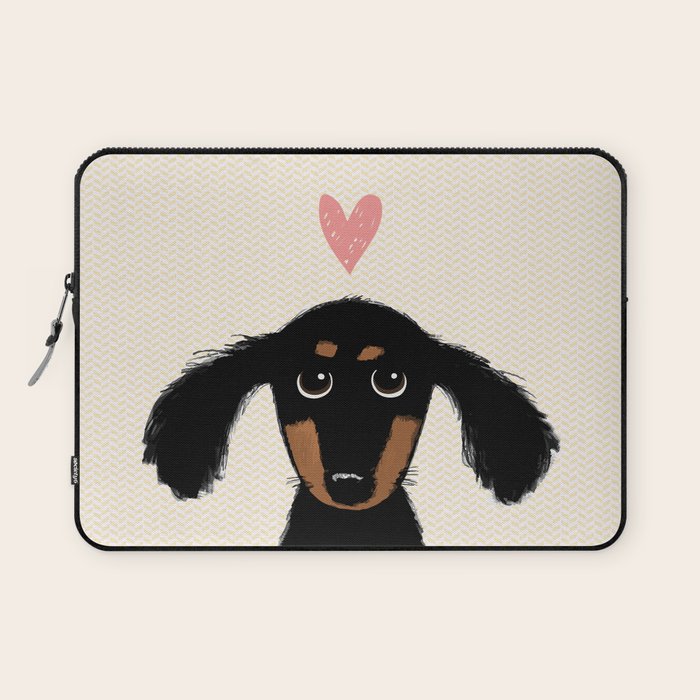 Dachshund Love | Cute Longhaired Black and Tan Wiener Dog Laptop Sleeve Gallery Image 1