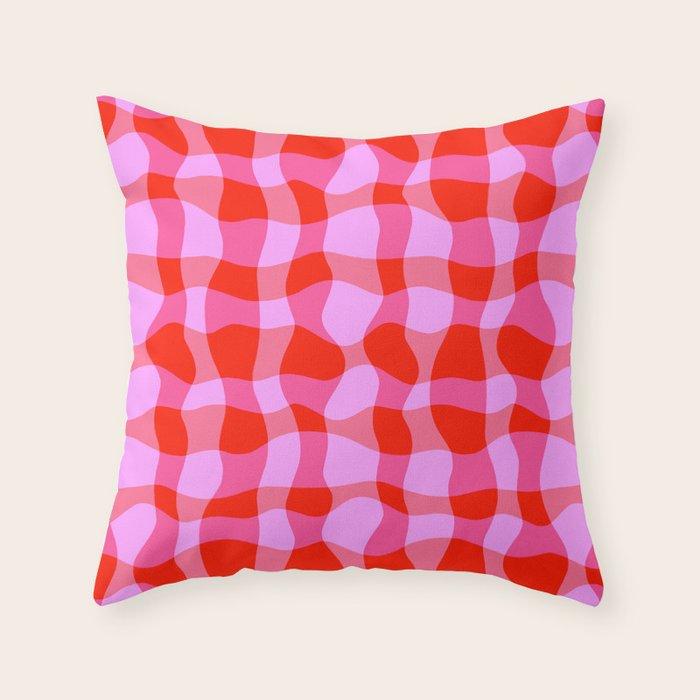 Colorful Wavy Check Pattern 1 - Pink And Red Throw Pillow Gallery Image 1