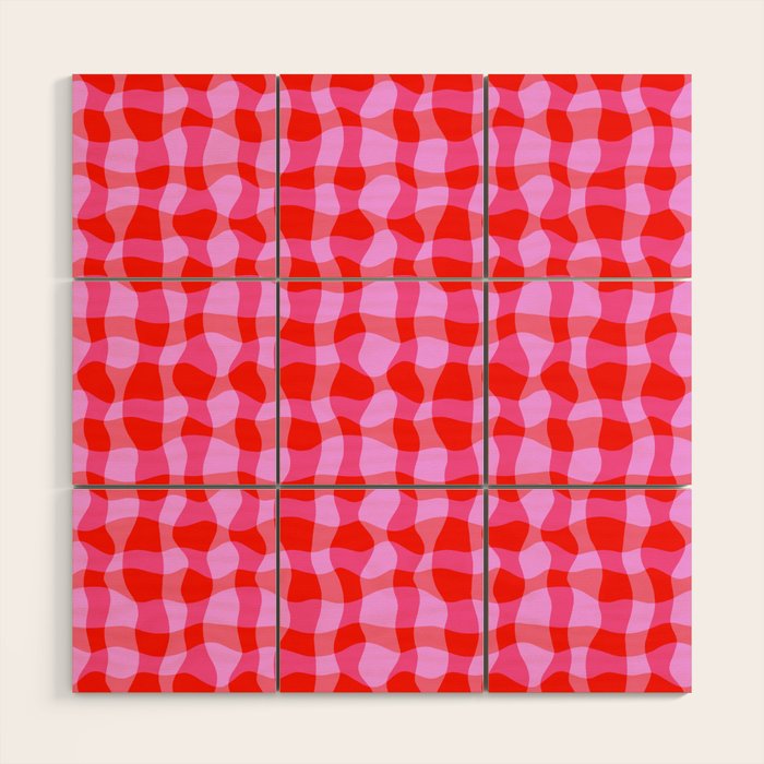 Colorful Wavy Check Pattern 1 - Pink And Red Wood Wall Art Gallery Image 1