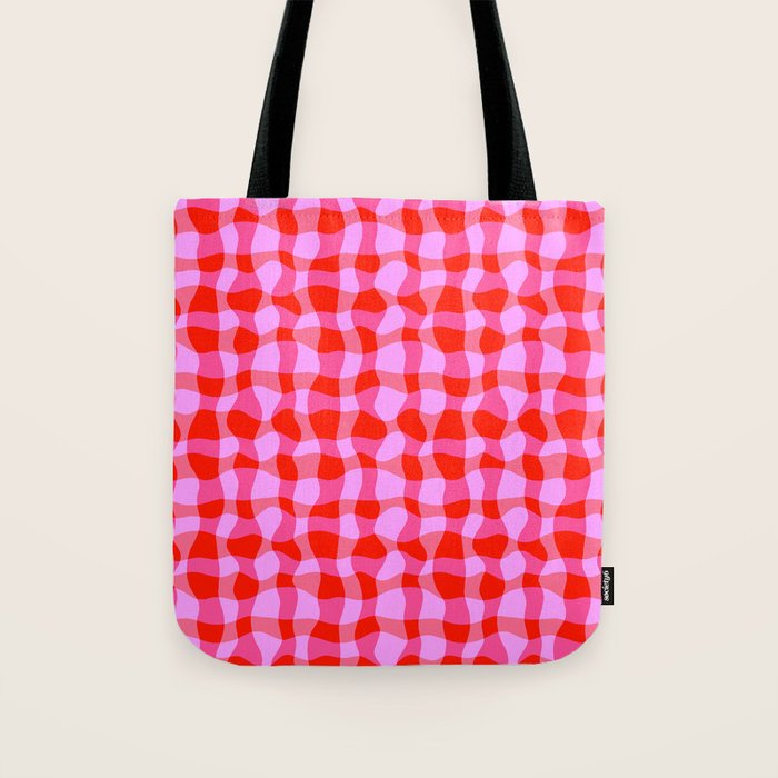 Colorful Wavy Check Pattern 1 - Pink And Red Tote Bag Gallery Image 1