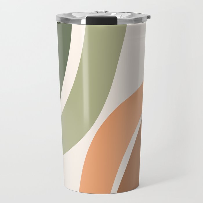 Abstract Shapes 55 in Sage Green and Terracotta (Rainbow Abstraction) Travel Mug Gallery Image 1