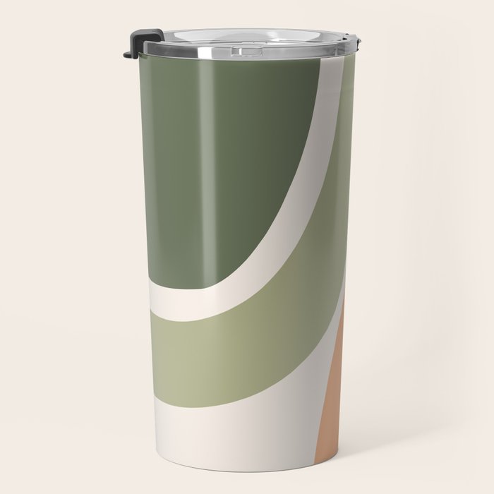 Abstract Shapes 55 in Sage Green and Terracotta (Rainbow Abstraction) Travel Mug Gallery Image 3