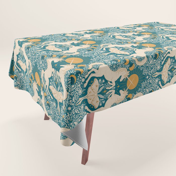 Celestial Unicorns In Turquoise and Gold Tablecloth Gallery Image 1
