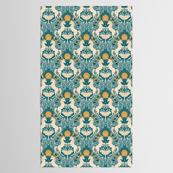 Celestial Unicorns In Turquoise and Gold Tablecloth Gallery Image 2