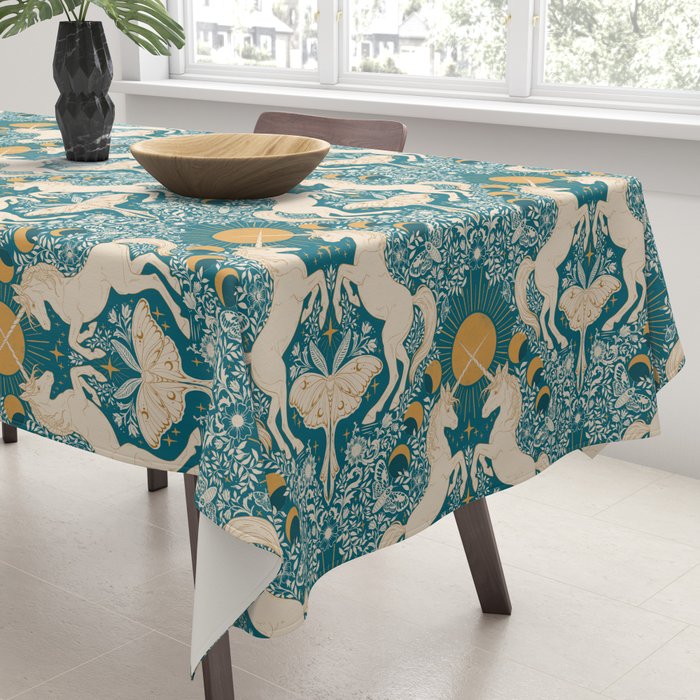 Celestial Unicorns In Turquoise and Gold Tablecloth Gallery Image 3