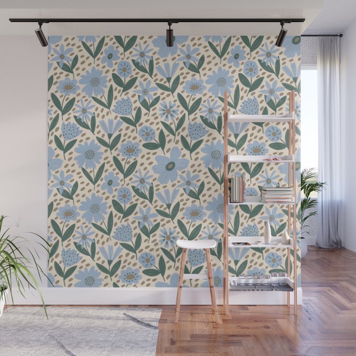 Blue Floral  Wall Mural Gallery Image 1