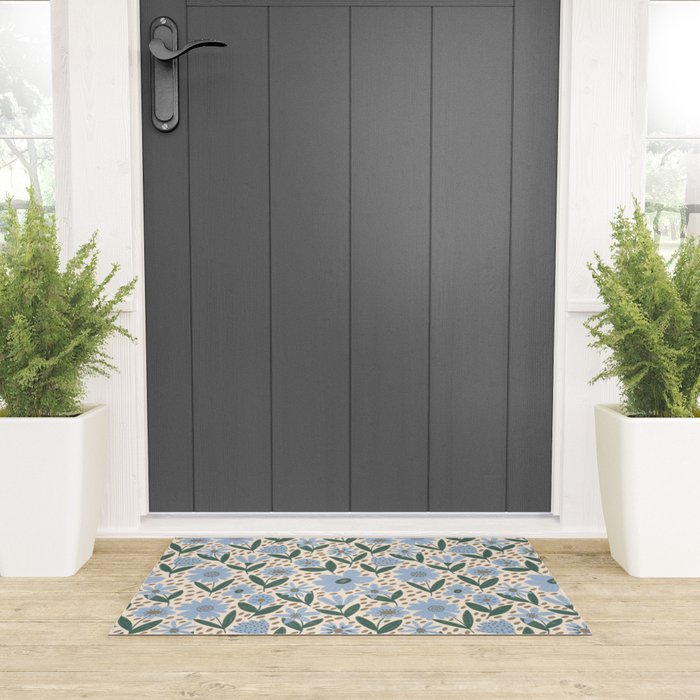 Blue Floral  Welcome Mat Gallery Image 3