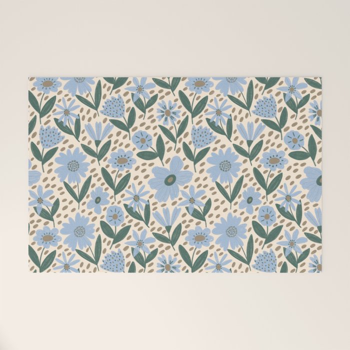 Blue Floral  Welcome Mat Gallery Image 1