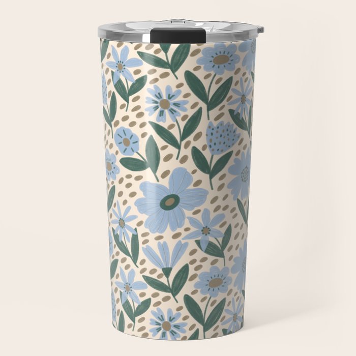 Blue Floral  Travel Mug Gallery Image 1