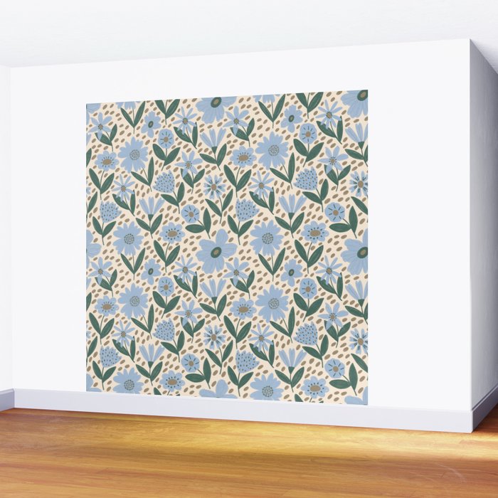 Blue Floral  Wall Mural Gallery Image 2