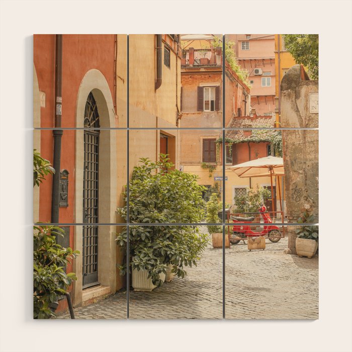 Street In Rome Photo | Travel Photography In Italy Art Print | Colorful Trastevere Houses Wood Wall Art Gallery Image 1
