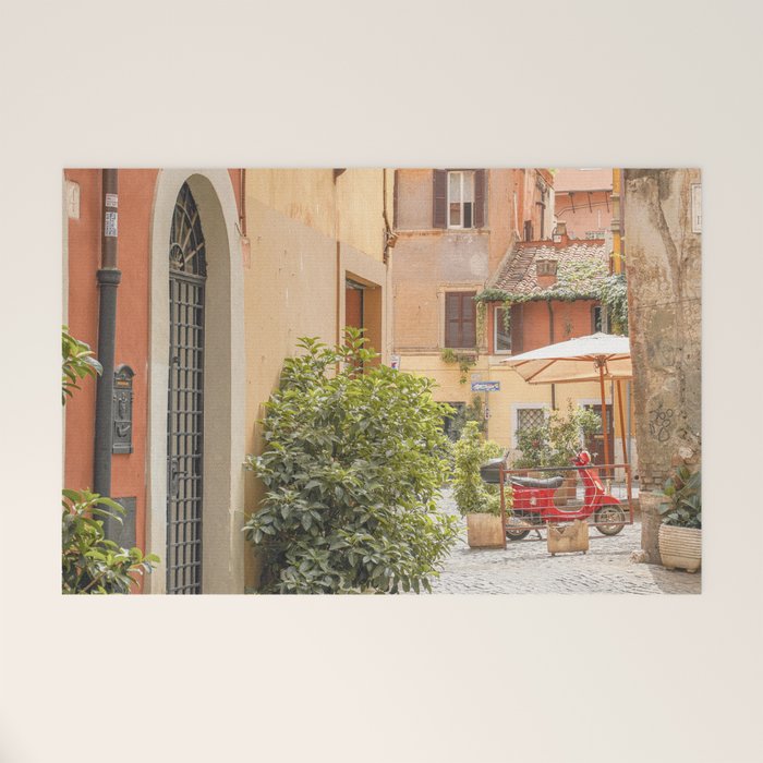 Street In Rome Photo | Travel Photography In Italy Art Print | Colorful Trastevere Houses Welcome Mat Gallery Image 1