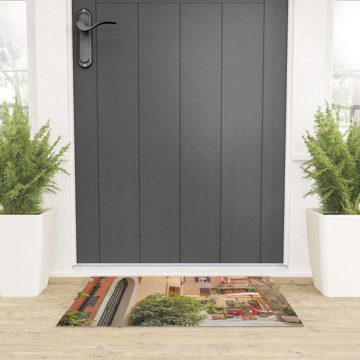 Street In Rome Photo | Travel Photography In Italy Art Print | Colorful Trastevere Houses Welcome Mat Gallery Image 3