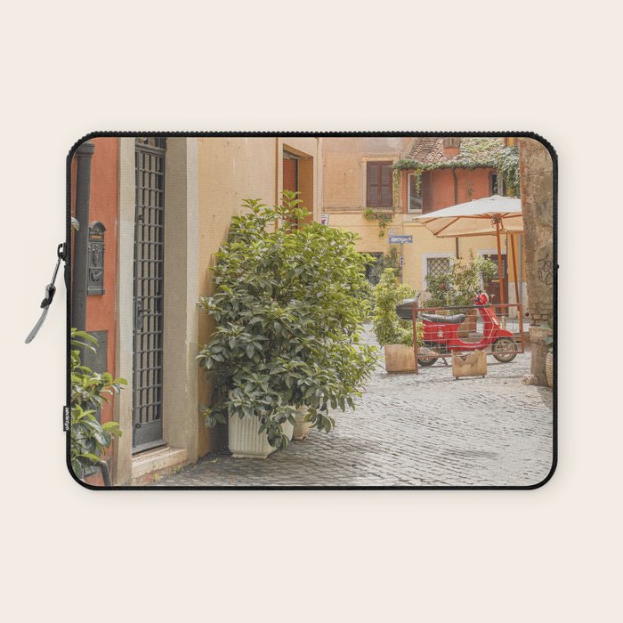 Street In Rome Photo | Travel Photography In Italy Art Print | Colorful Trastevere Houses Laptop Sleeve Gallery Image 1