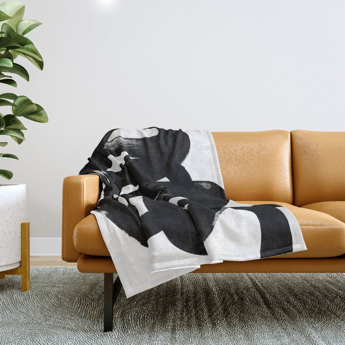 Swirl Black & White Minimalist Abstract Mid century Ink Art Dark Brush Strokes Throw Blanket Gallery Image 1