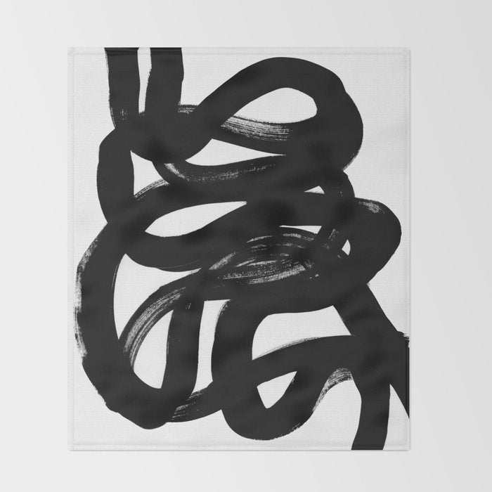 Swirl Black & White Minimalist Abstract Mid century Ink Art Dark Brush Strokes Throw Blanket Gallery Image 2