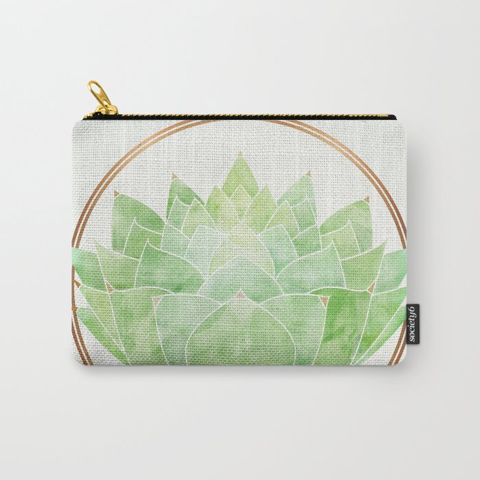 Watercolor Succulent Plant with Metallic Gold Carry All Pouch Gallery Image 1