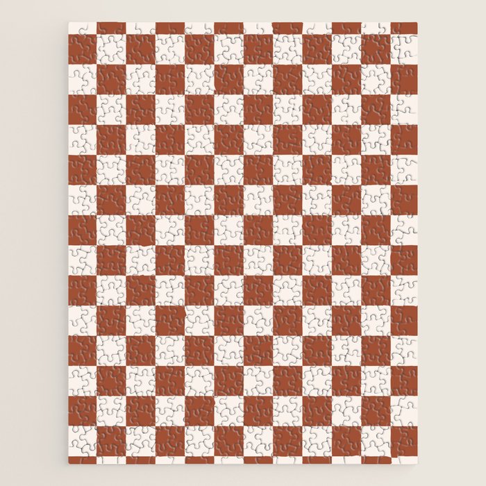 Check Rust Checkered Checkerboard Geometric Earth Tones Terracotta Modern Minimal Chocolate Pattern Jigsaw Puzzle Gallery Image 1