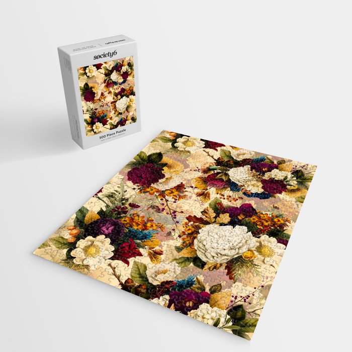 Vintage & Shabby Chic -  Nostalgic Winter Florals Pattern Jigsaw Puzzle Gallery Image 2