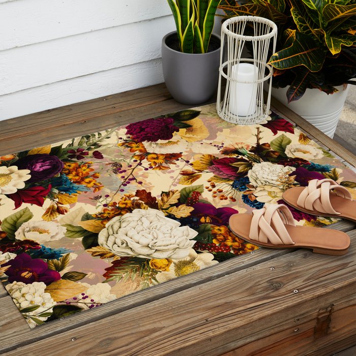 Vintage & Shabby Chic -  Nostalgic Winter Florals Pattern Outdoor Rug Gallery Image 2