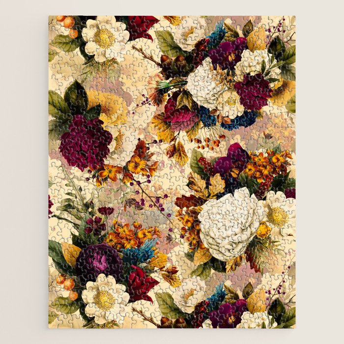 Vintage & Shabby Chic -  Nostalgic Winter Florals Pattern Jigsaw Puzzle Gallery Image 1