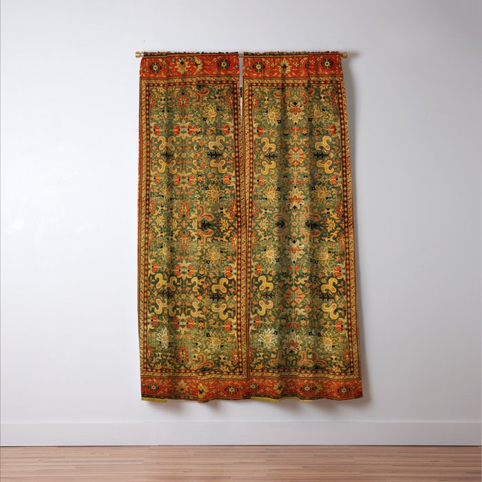 Tabriz Green Orange Rug Print Window Curtain Gallery Image 3